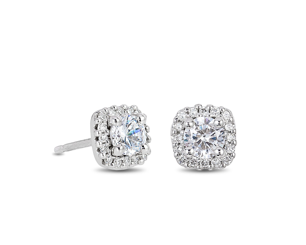 14K White Gold Diamond Halo Stud Earrings | M. Pope & Co.