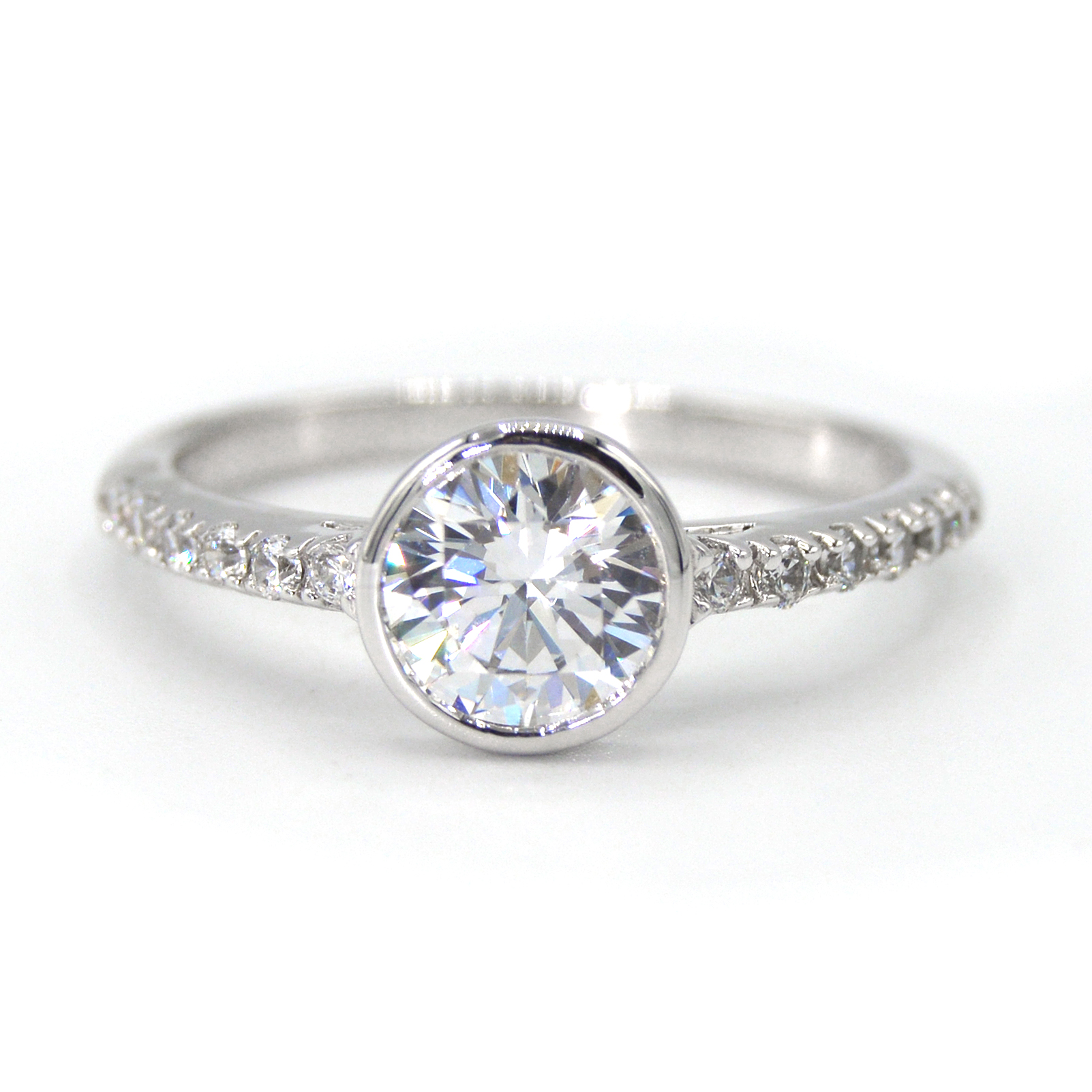 Platinum Bezel Set Diamond Accented Engagement Ring | M. Pope & Co.
